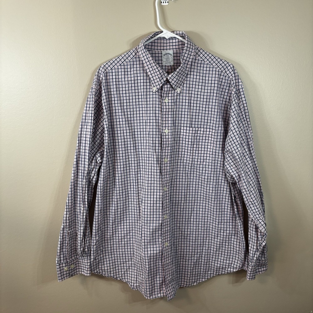 Brooks Brothers 1818 Regent Shirt Mens 2XL Blue Pink Plaid Button Down